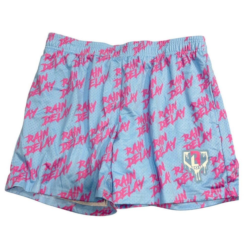 Baseball 101 Apparel Rain Delay Mesh Shorts Blue Pink 5 Inch Inseam Mens Size M
